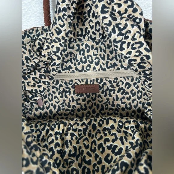 Talbots Woven Leather Tote Bag 100% Cotton Lining with Drawstring - Picture 2 of 14